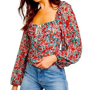 Free People Mabel Floral-Print Blouse in Roses Combo